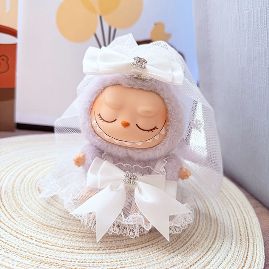 4inch bag charm cute custom clothes outfits - white bow dress - 052324
