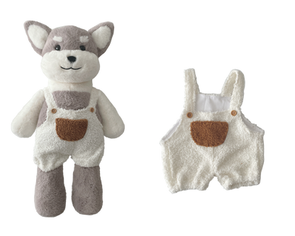 Large Bartholomew Bear & 16" Plush Clothes Outfit - White Cuffed Overalls