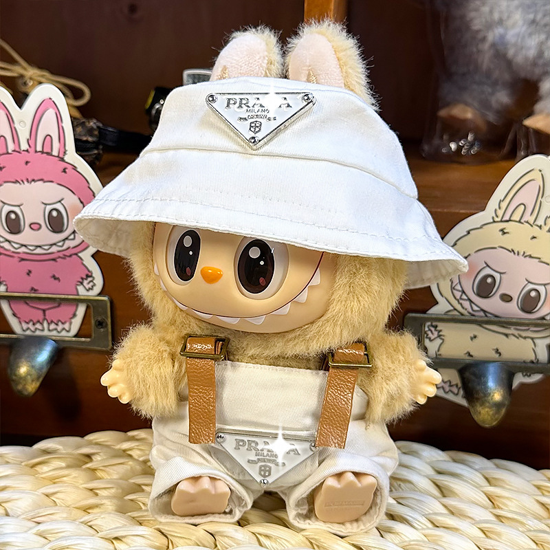 4inch bag charm cute custom clothes outfits - White logo overall & hat- 0523