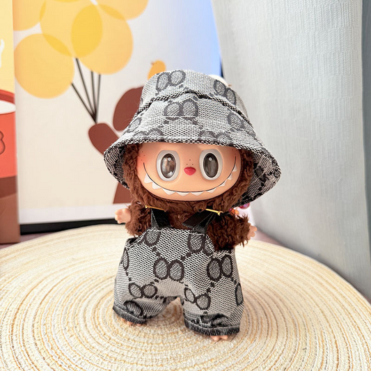 4inch bag charm cute custom clothes outfits - Black logo overall & hat - 0523