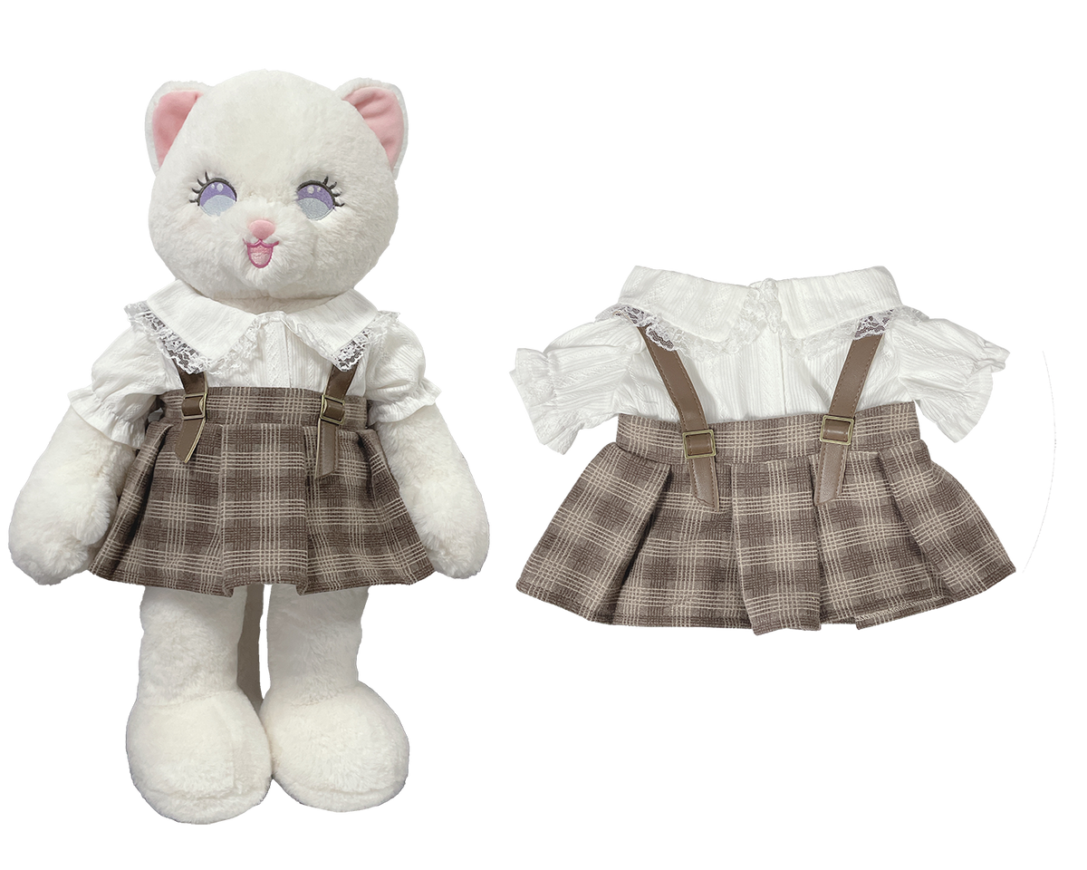 Gray Plaid Pinafore Dress for Bartholomew Bear Plush – 14-Inch Outfit