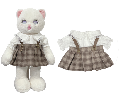 Gray Plaid Pinafore Dress for Bartholomew Bear Plush – 14-Inch Outfit