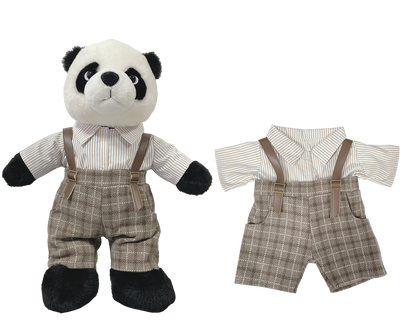 Striped Shirt & Gray Plaid Overalls Outfit for Bartholomew Bear Plush – 14-Inch Outfit