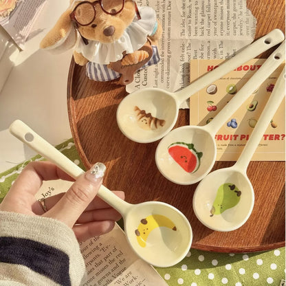 Adorable Cute Fruit Croissant Ceramic Rice Bowl Underglaze Tableware with Spoon set of 4