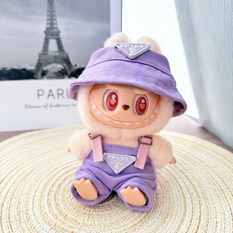 4inch bag charm cute custom clothes outfits - Prada's style purple overall & hat- 0523