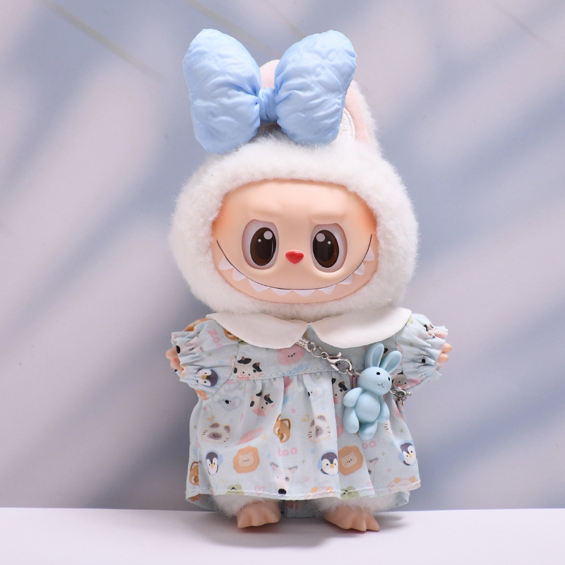 4inch bag charm cute custom clothes outfits - blue dress with big bow - 053122