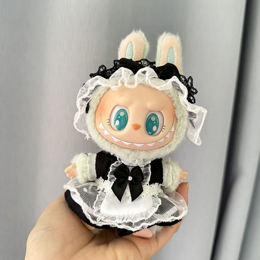 4inch bag charm clothes outfits - Maid dress & lace headband (black / pink / blue)