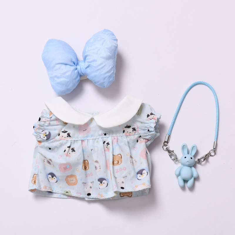 4inch bag charm cute custom clothes outfits - blue dress with big bow - 053122