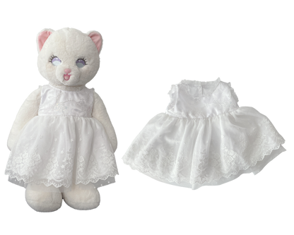 White Sequin Lace Dress for Bartholomew Bear Plush – 14-Inch Outfit