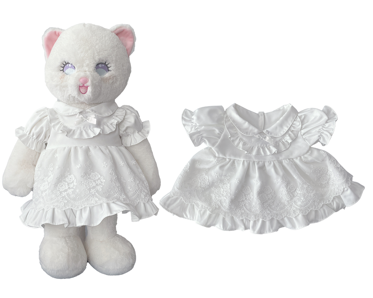 White Peter Pan Collar Lace Puffy Dress for Bartholomew Bear Plush – 14-Inch Outfit