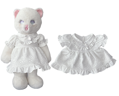 White Peter Pan Collar Lace Puffy Dress for Bartholomew Bear Plush – 14-Inch Outfit