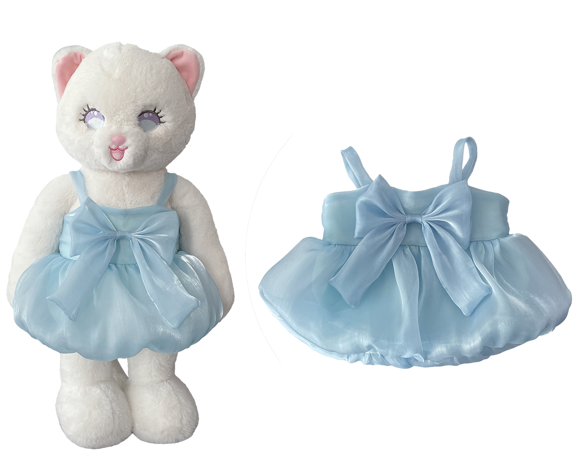 Light Blue Bow Organza Dress for Bartholomew Bear Plush – 14-Inch Outfit