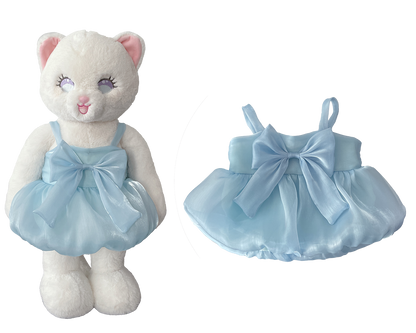 Light Blue Bow Organza Dress for Bartholomew Bear Plush – 14-Inch Outfit