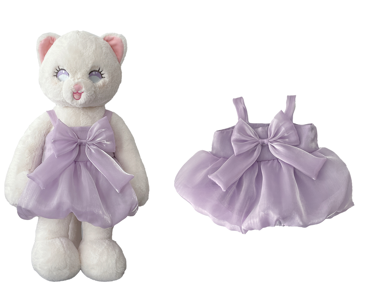 Lavender Bow Organza Dress for Bartholomew Bear Plush – 14-Inch Outfit