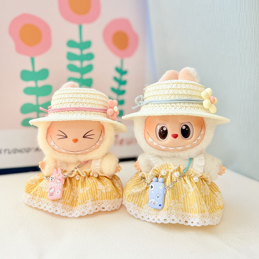 4inch bag charm cute custom clothes outfits - yellow dress with straw hat - 0507