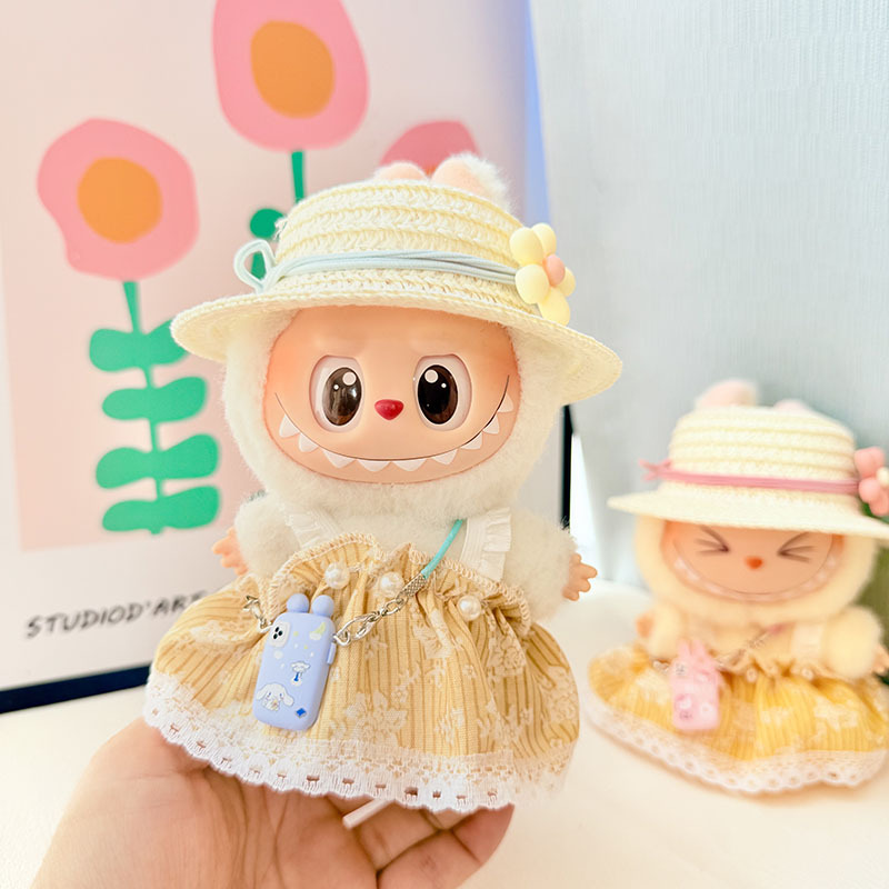 4inch bag charm cute custom clothes outfits - yellow dress with straw hat - 0507