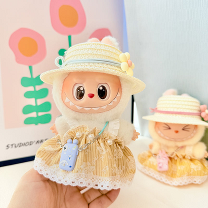 4inch bag charm cute custom clothes outfits - yellow dress with straw hat - 0507