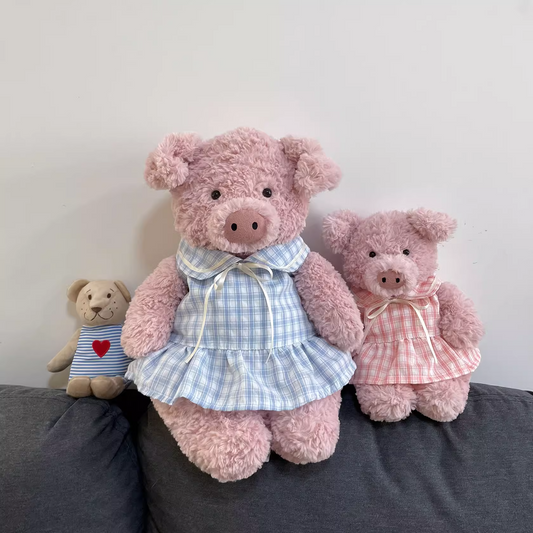 Bartholomew bear cute custom clothes outfits - blue/pink plaid dress (Tiny/Medium)