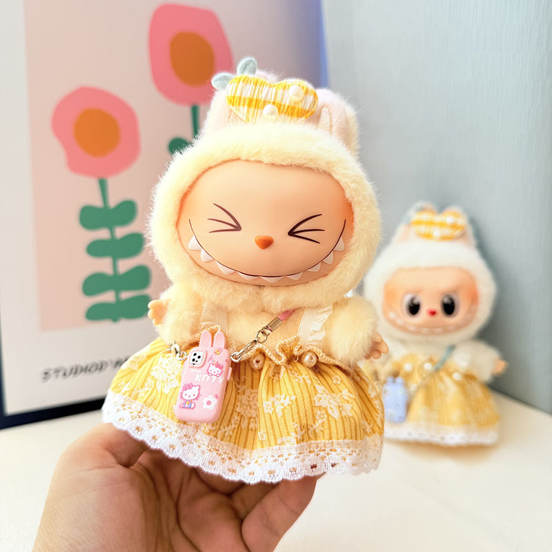 4inch bag charm cute custom clothes outfits - yellow dress with straw hat - 0507