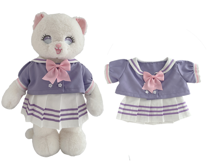 Lavender Sailor Top & White Skirt Outfit for Bartholomew Bear Plush – 14-Inch Outfit