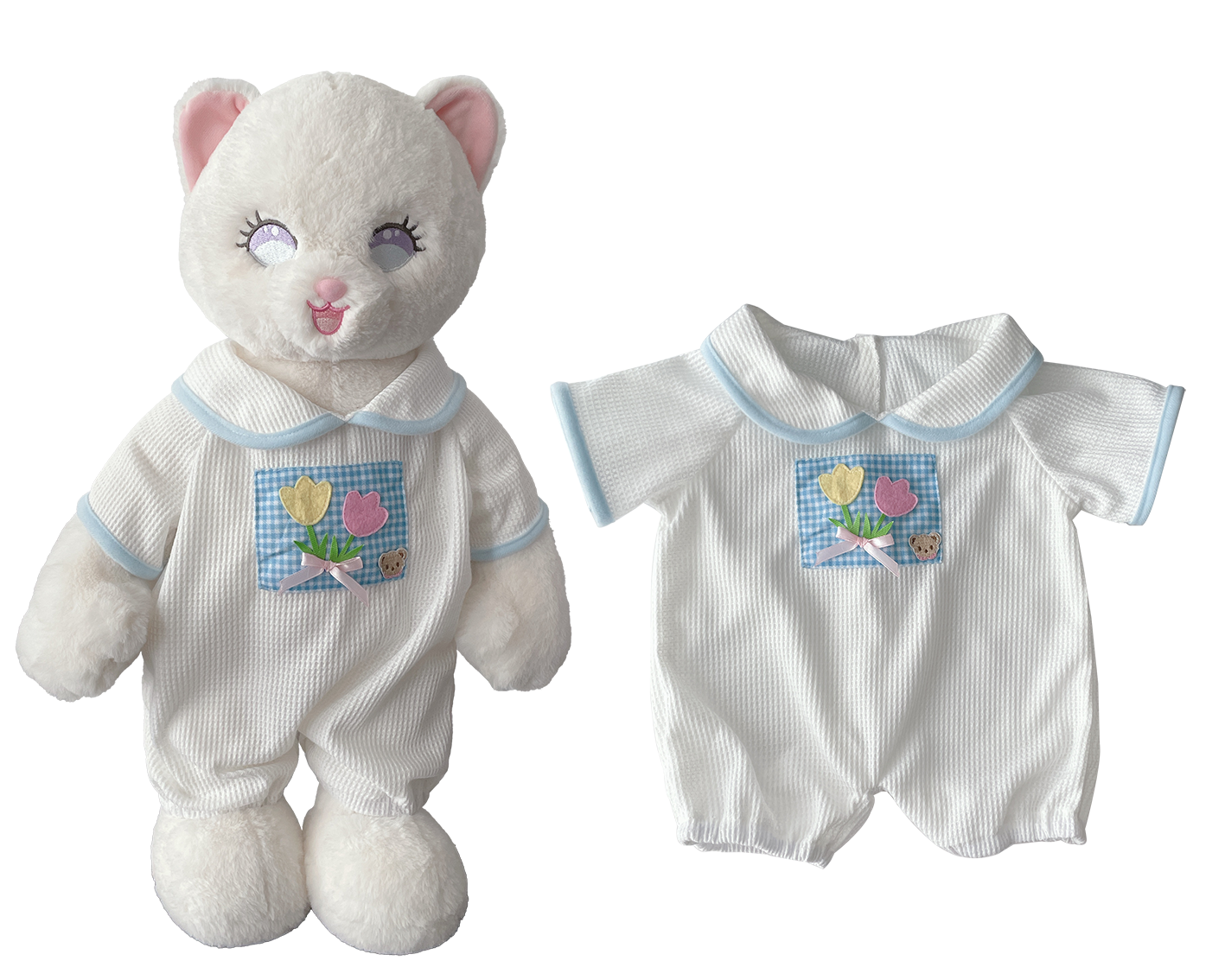 Large Bartholomew Bear & 16" Plush Clothes Outfit - White Pajama Romper