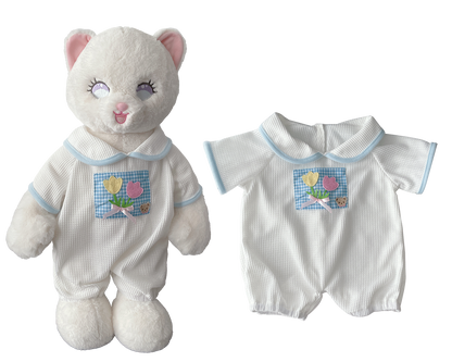 Large Bartholomew Bear & 16" Plush Clothes Outfit - White Pajama Romper