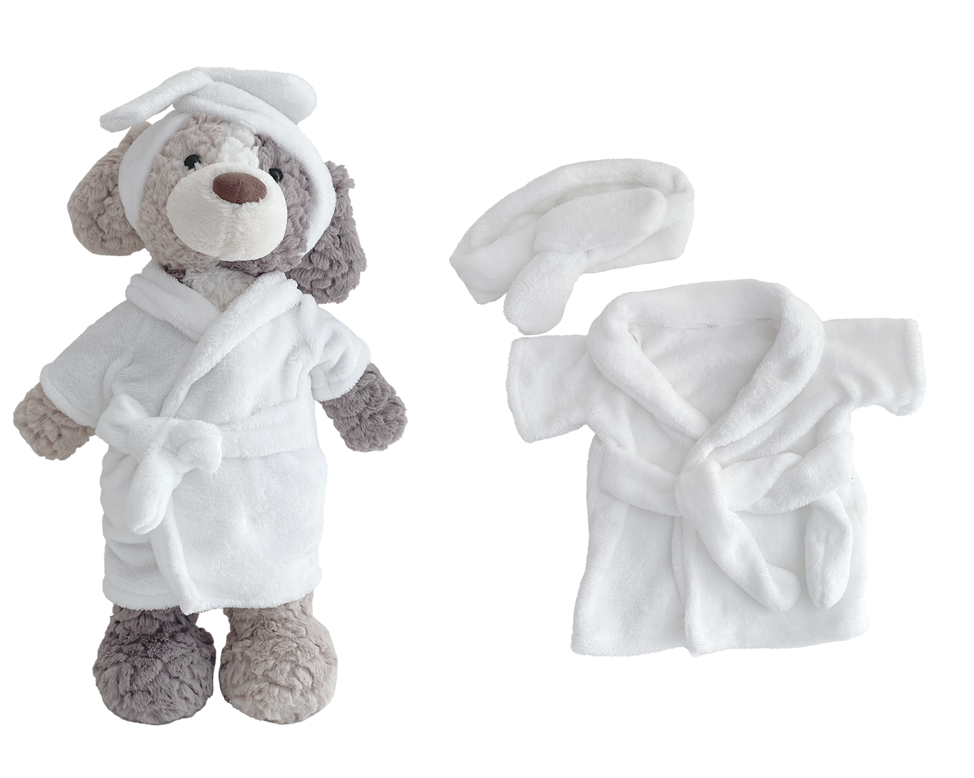 Large Bartholomew Bear & 16" Plush Clothes Outfit - White Bathrobe & Headband Set
