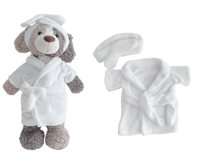 Large Bartholomew Bear & 16" Plush Clothes Outfit - White Bathrobe & Headband Set