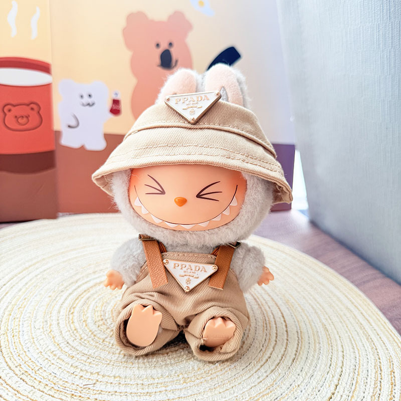4inch bag charm cute custom clothes outfits - Brown logo overall & hat- LBB017
