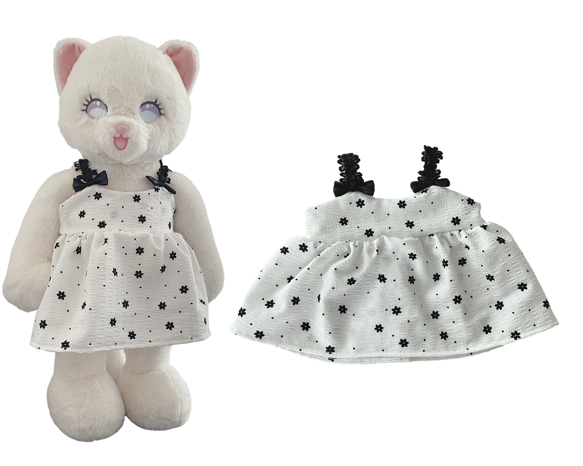 Floral Dress with Black Bow Costume for Bartholomew Bear Plush – 14-Inch Outfit