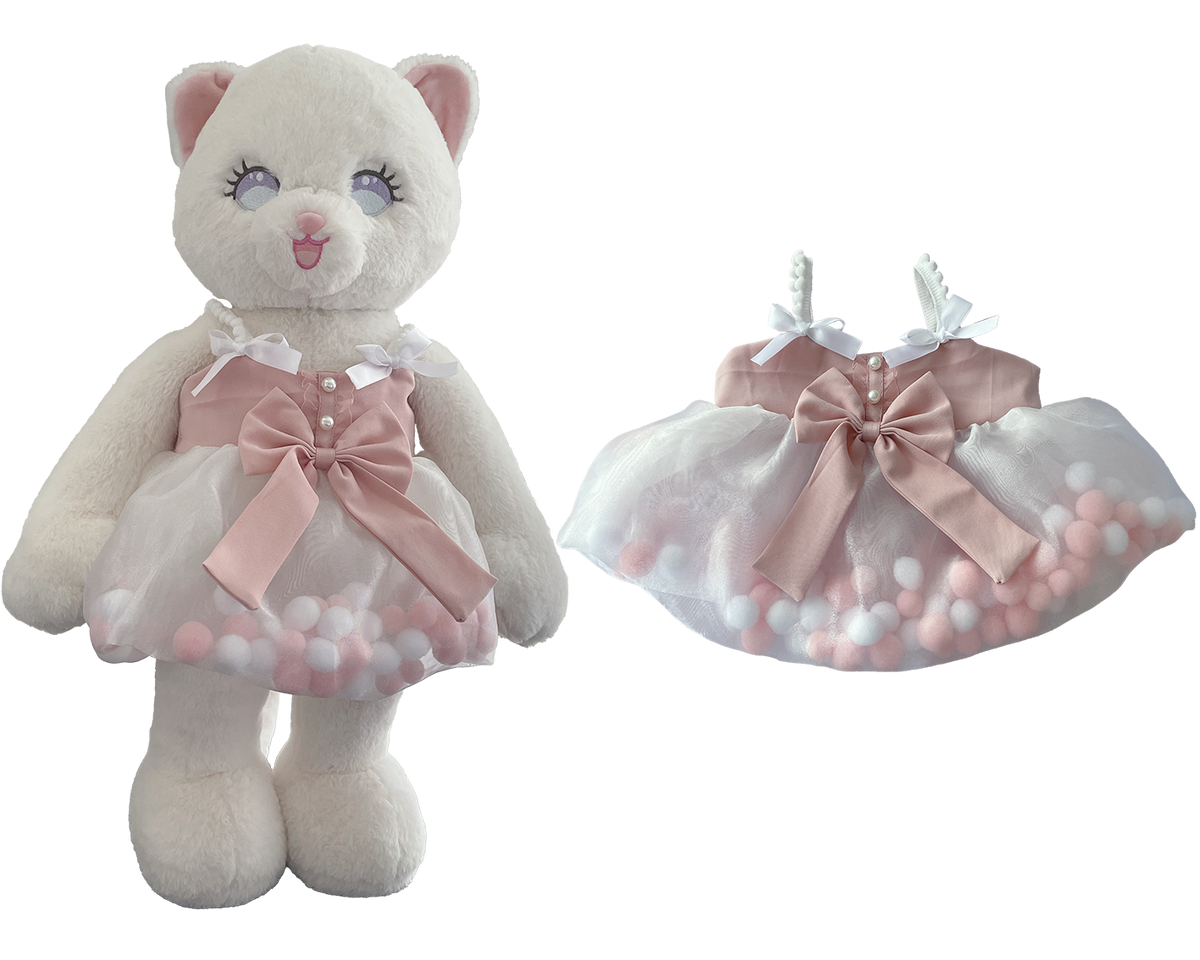 Pink & White Pom-Pom Dress for Bartholomew Bear Plush – 14-Inch Outfit