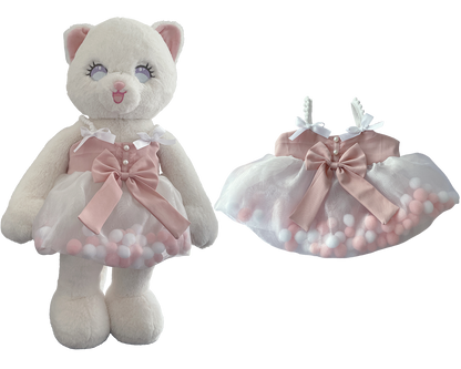 Pink & White Pom-Pom Dress for Bartholomew Bear Plush – 14-Inch Outfit