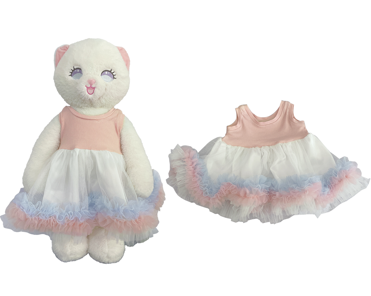 Pink Ribbed Tulle Dress for Bartholomew Bear Plush – 14-Inch Outfit