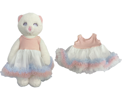 Pink Ribbed Tulle Dress for Bartholomew Bear Plush – 14-Inch Outfit