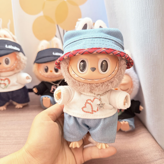 4inch bag charm cute custom clothes outfits - White heart T-shirt & hat - 0523