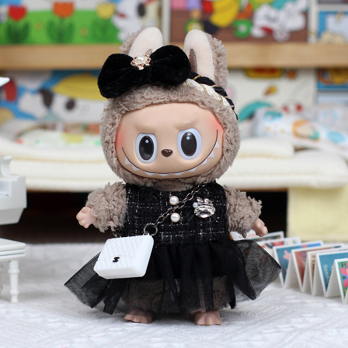 4inch bag charm cute custom clothes outfits - Elegant black dress with bag