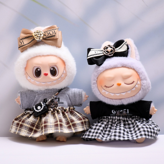 4inch bag charm cute custom clothes outfits - Chanel's style black & brown T-shirt skirt crossbody bag - 053108/053109