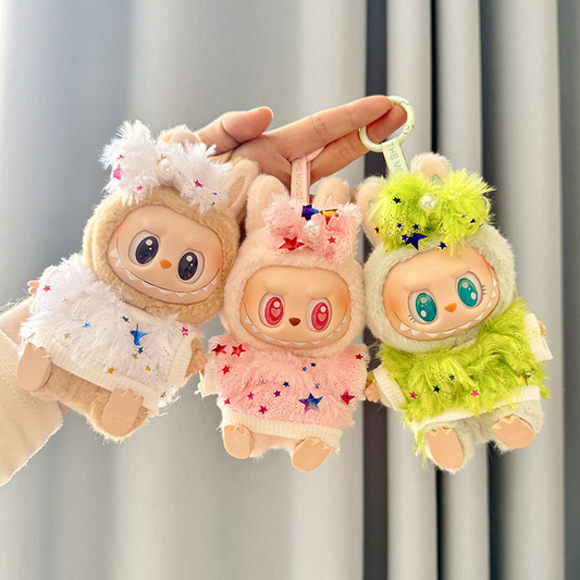 4inch bag charm cute custom clothes outfits - Multi color fluffy sweater white/pink/green