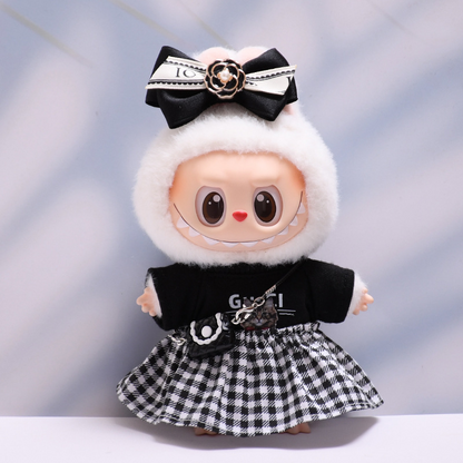 4inch bag charm cute custom clothes outfits - Chanel's style black & brown T-shirt skirt crossbody bag - 053108/053109