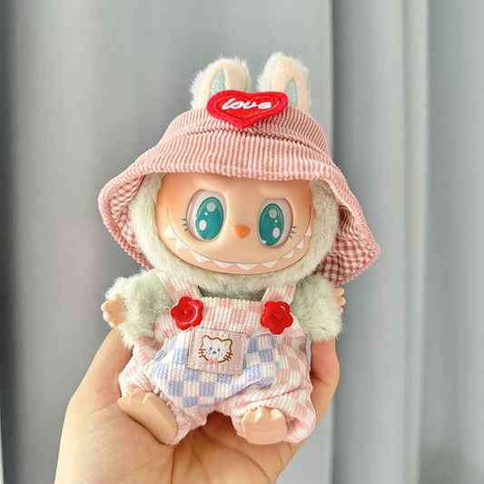 4inch bag charm cute custom clothes outfits - Pink Checkered Overalls - 053124