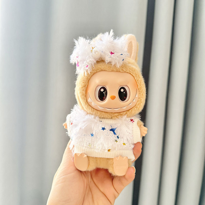 4inch bag charm cute custom clothes outfits - Multi color fluffy sweater white/pink/green