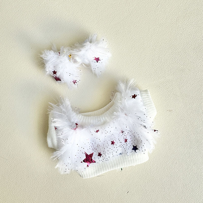 4inch bag charm cute custom clothes outfits - Multi color fluffy sweater white/pink/green