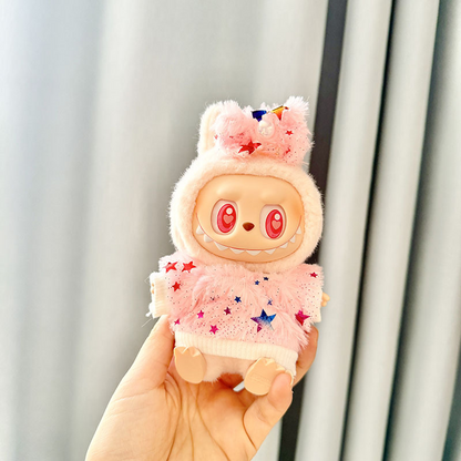 4inch bag charm cute custom clothes outfits - Multi color fluffy sweater white/pink/green