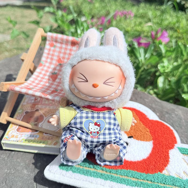 4inch bag charm cute custom clothes outfits - pudding dog T-shirt & kitty overall - 0523