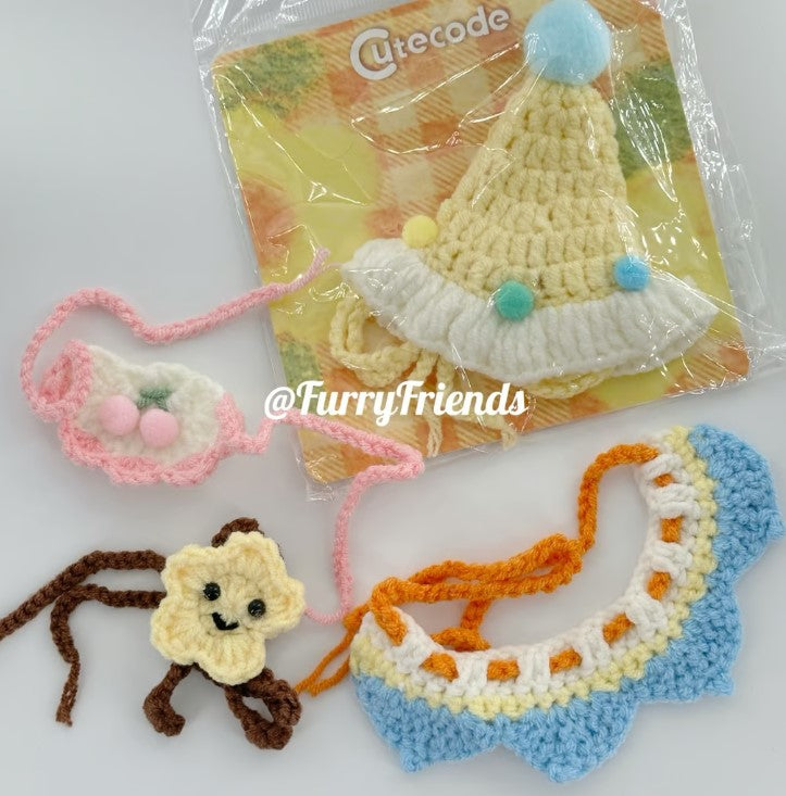 Cute custom crochet clothes outfits set of 4 - fit most small/medium size plush