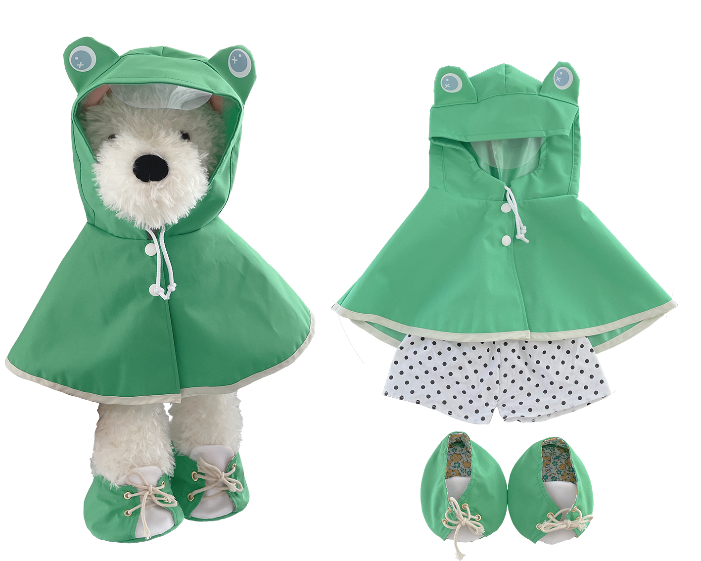 Large Bartholomew Bear & 16" Plush Clothes Outfit - Frog Raincoat Outfit Set