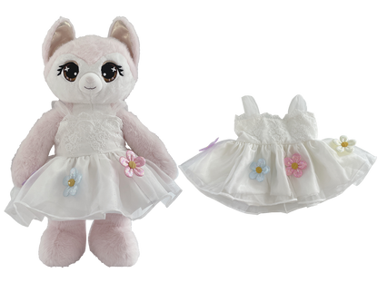 Rainbow Floral White Tulle Dress for Bartholomew Bear Plush – 14-Inch Outfit