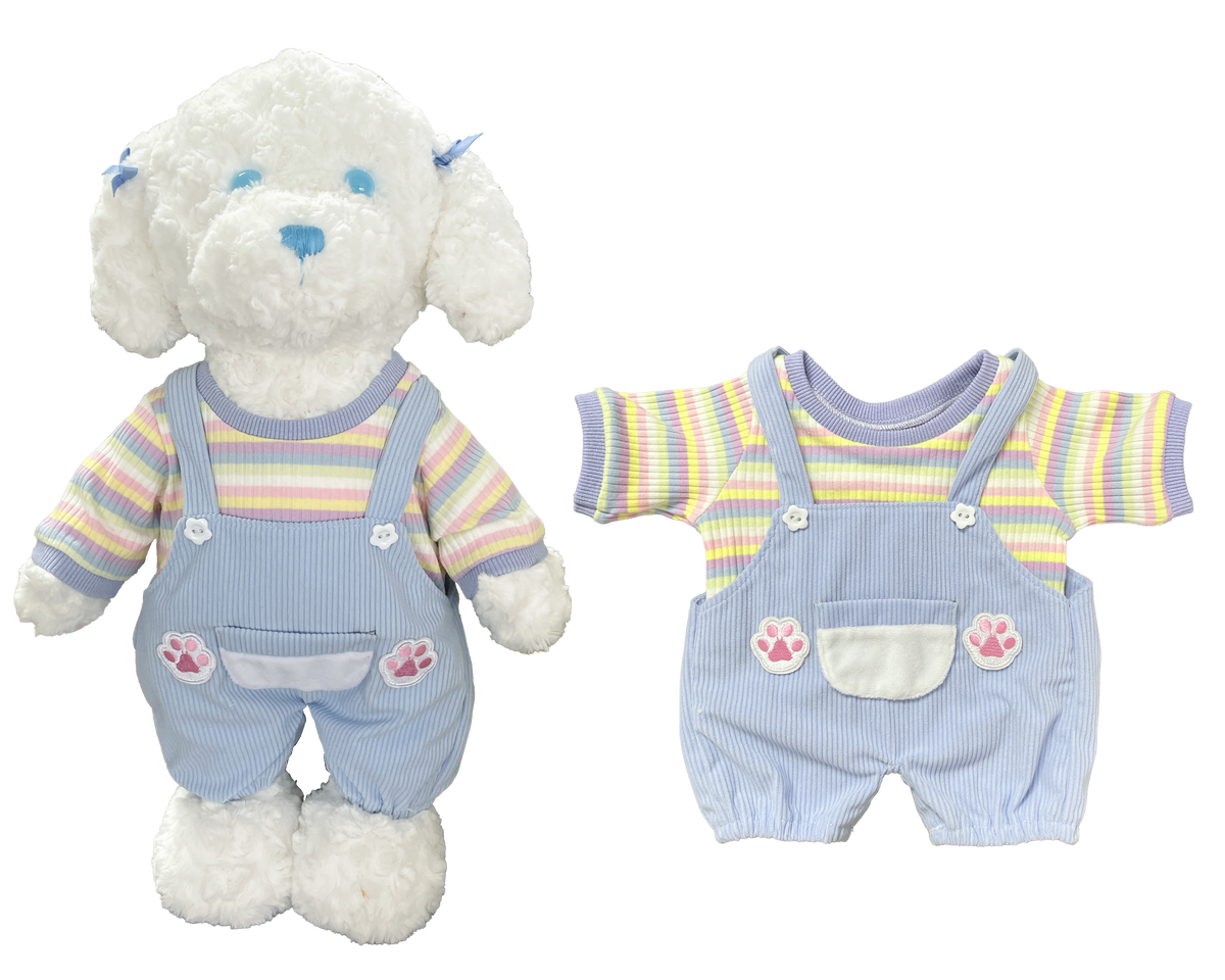 Blue Ribbed Overalls Outfit Set for Bartholomew Bear Plush – 14-Inch Outfit