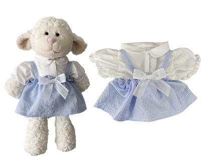 Blue Plaid Pinafore Dress & Blouse Outfit for Bartholomew Bear Plush – 14-Inch Outfit