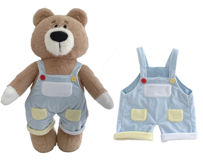 Large Bartholomew Bear & 16" Plush Clothes Outfit - Blue Rolled-Cuff Overalls